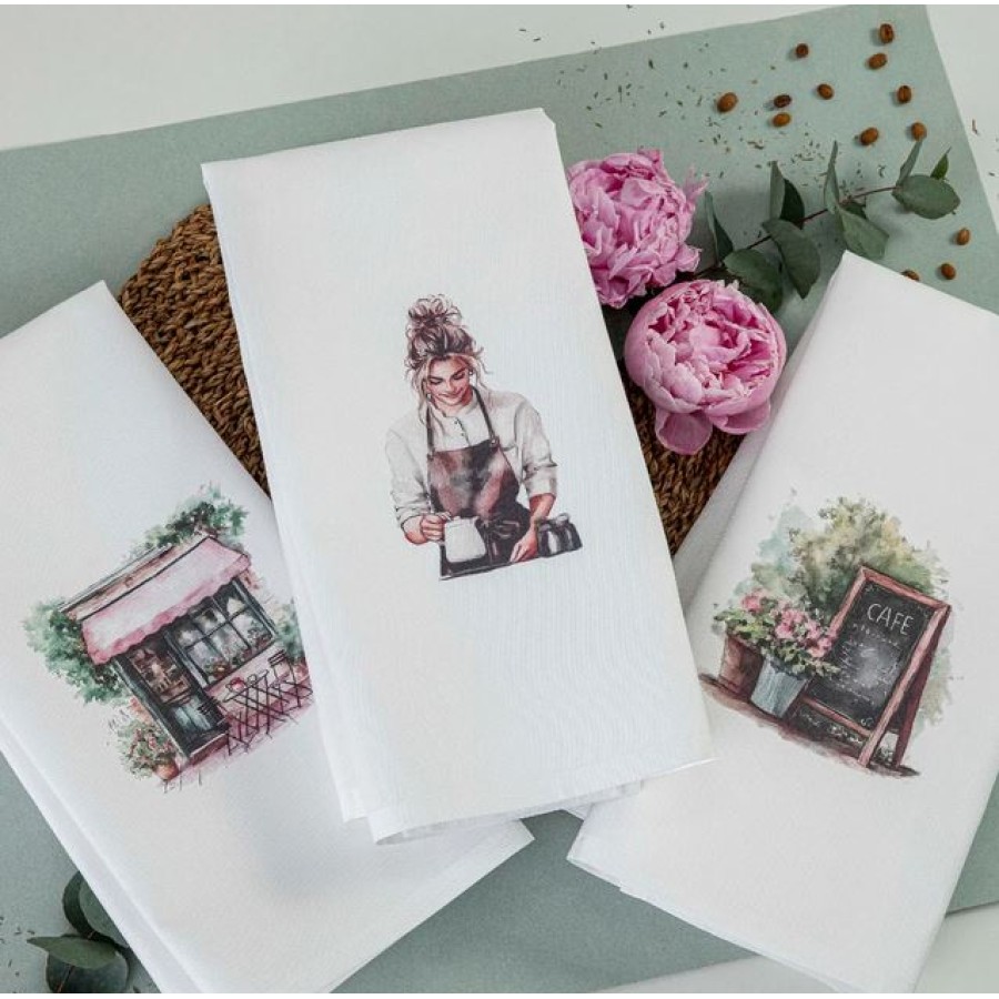 Σετ 3 τεμ Ποτηρόπανο Κουζίνας (50x70) Polycotton Borea Bistro Λευκό