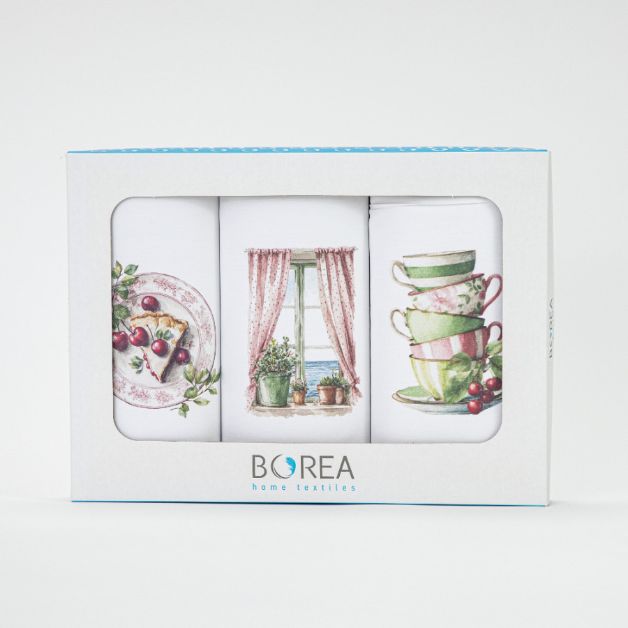 Σετ Ποτηρόπανα Κουζίνας 3 τεμαχίων (50x70) Polycotton Borea Cherries