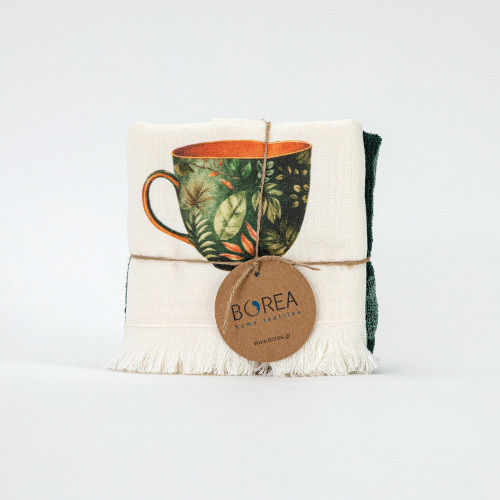 Σετ Ποτηρόπανα Κουζίνας 2 τεμαχίων (50x70) Polycotton Borea Green Tea