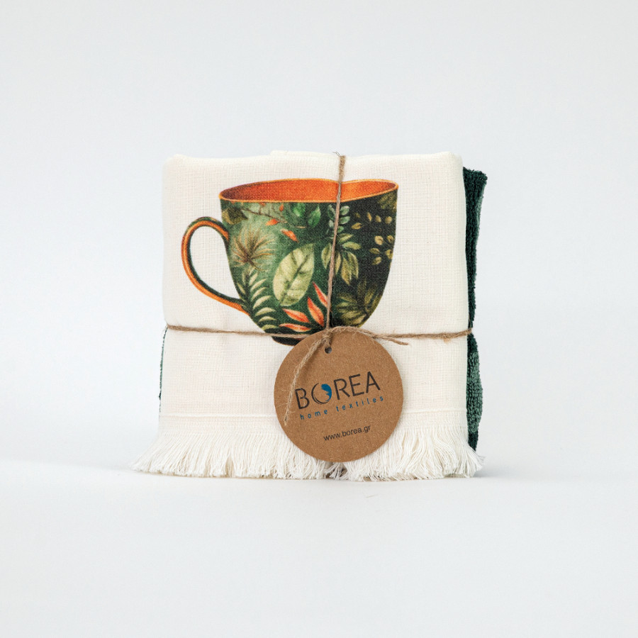 Σετ Ποτηρόπανα Κουζίνας 2 τεμαχίων (50x70) Polycotton Borea Green Tea