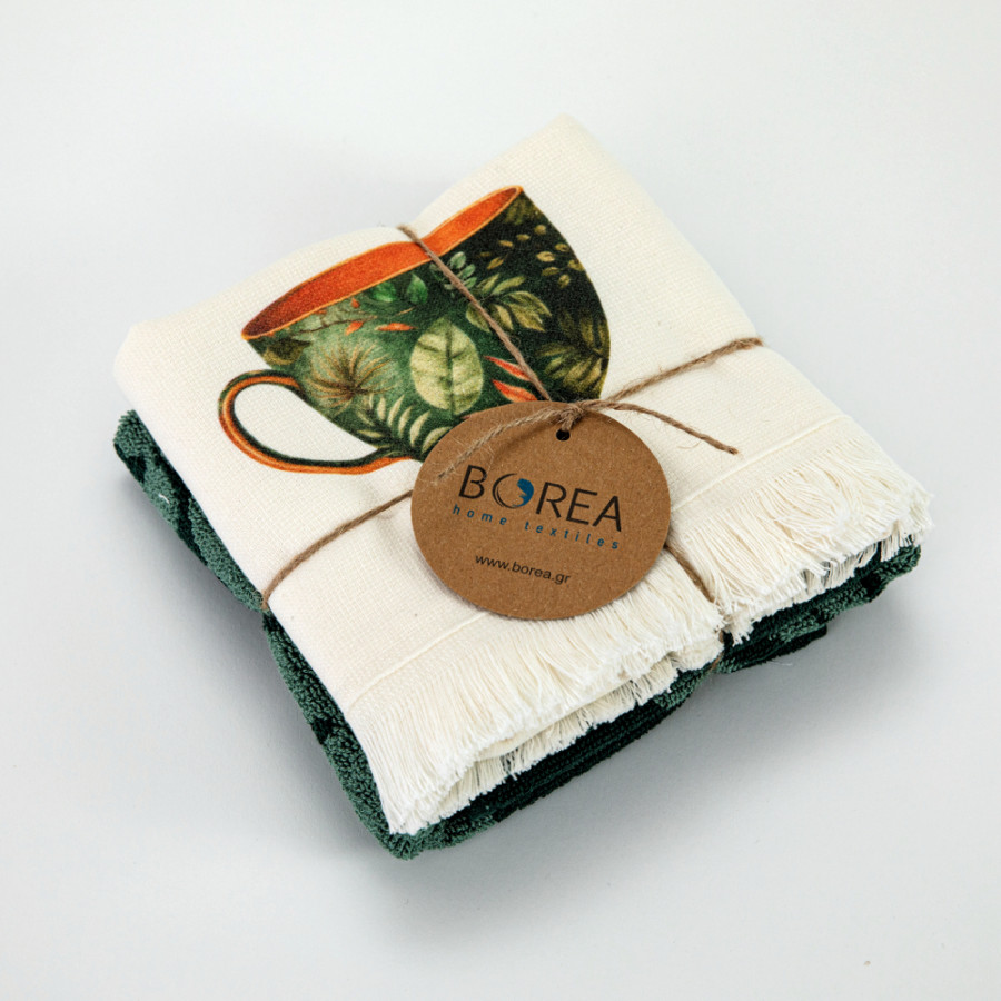 Σετ Ποτηρόπανα Κουζίνας 2 τεμαχίων (50x70) Polycotton Borea Green Tea