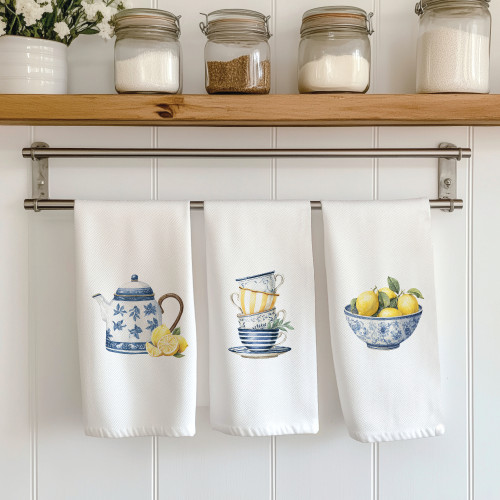 Σετ Ποτηρόπανα Κουζίνας 3 τεμαχίων (50x70) Polycotton Borea Lemons