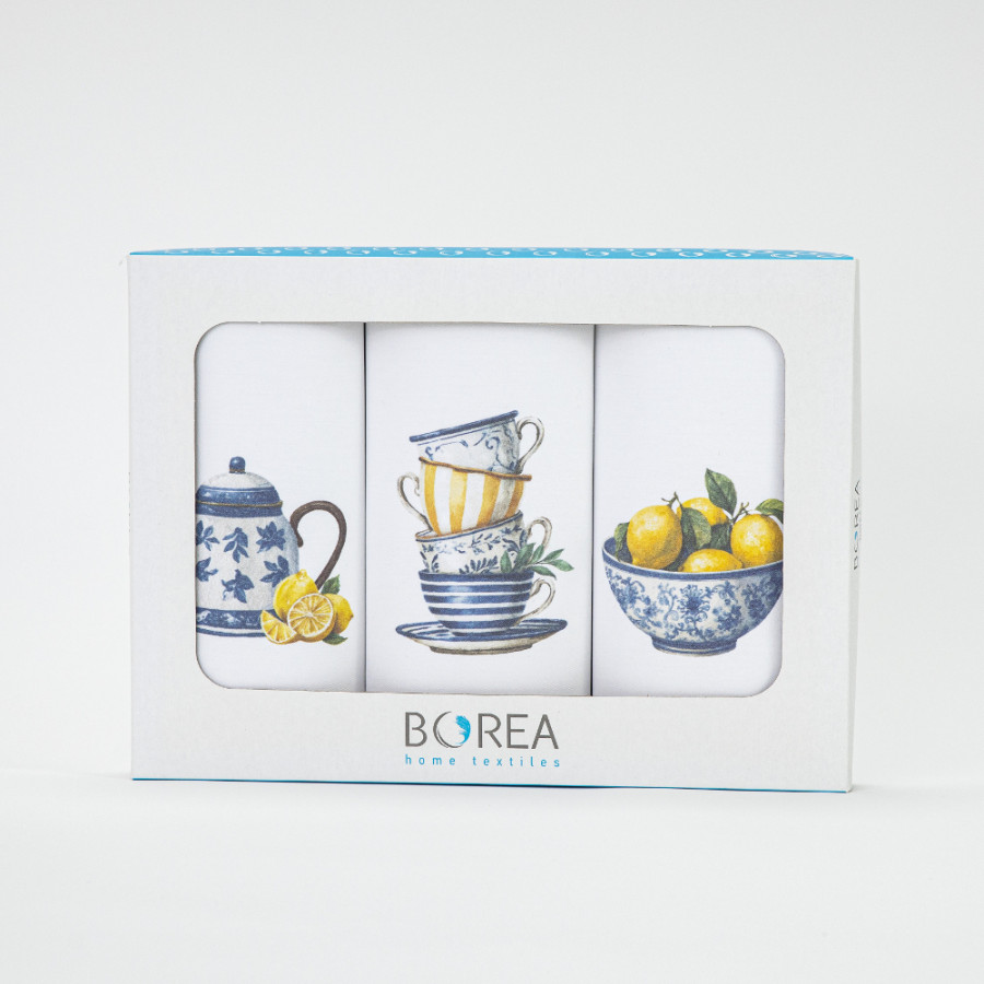 Σετ Ποτηρόπανα Κουζίνας 3 τεμαχίων (50x70) Polycotton Borea Lemons