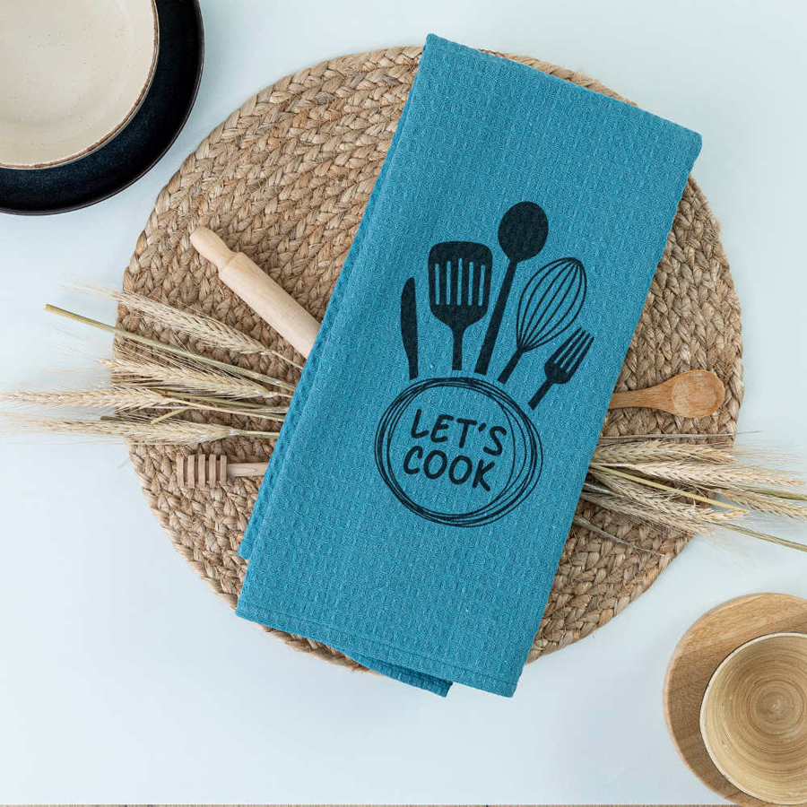 Ποτηρόπανο Κουζίνας (50x70) Βαμβακερό Βάφλα Borea Let's Cook Πετρόλ