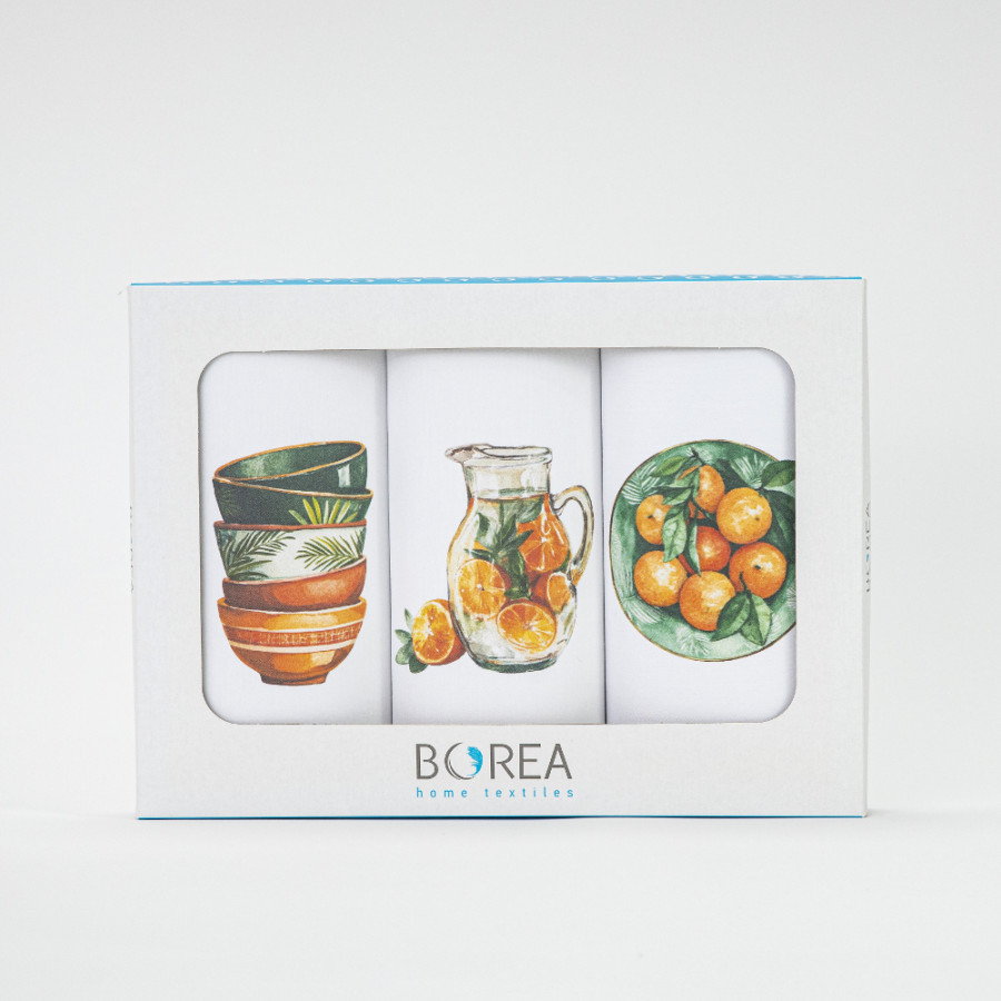 Σετ Ποτηρόπανα Κουζίνας 3 τεμαχίων (50x70) Polycotton Borea Oranges
