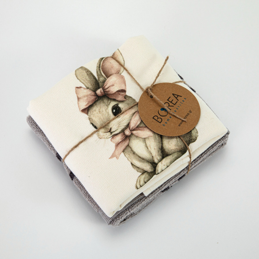 Σετ Ποτηρόπανα Κουζίνας 2 τεμαχίων (50x70) Polycotton Borea Pink Rabbit