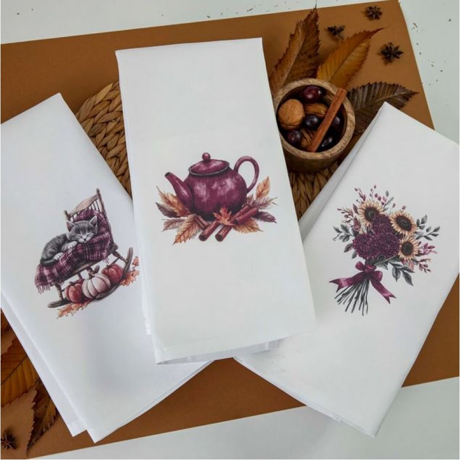 Σετ 3 τεμ Ποτηρόπανο Κουζίνας (50x70) Polycotton Borea Sunflower Λευκό