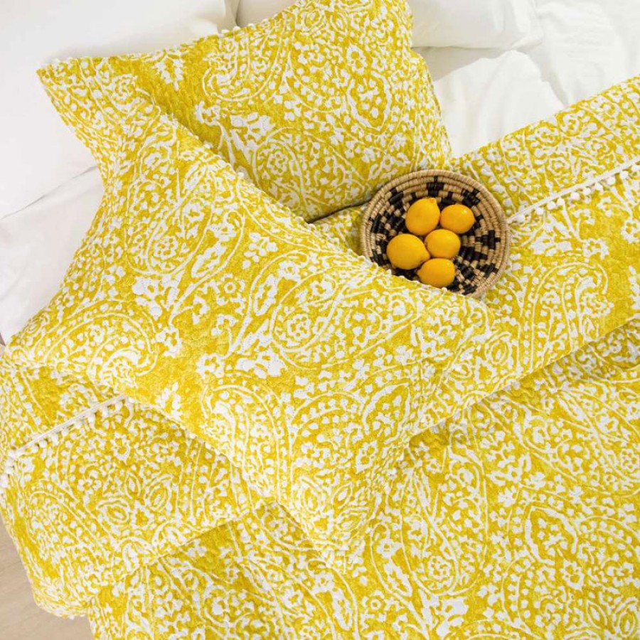 Σετ Κουβερλί Υπέρδιπλο (220x240) με μαξιλαροθήκες με πομ πον Borea Maya μουσταρδί
