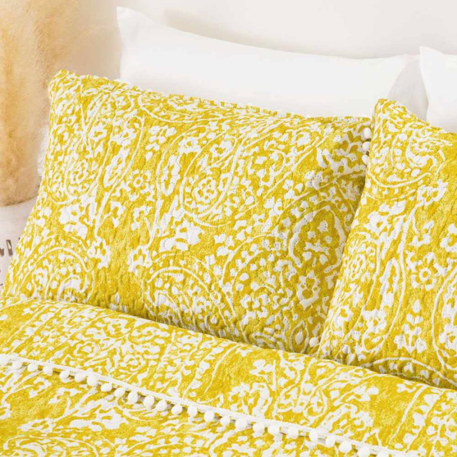 Σετ Κουβερλί Υπέρδιπλο (220x240) με μαξιλαροθήκες με πομ πον Borea Maya μουσταρδί