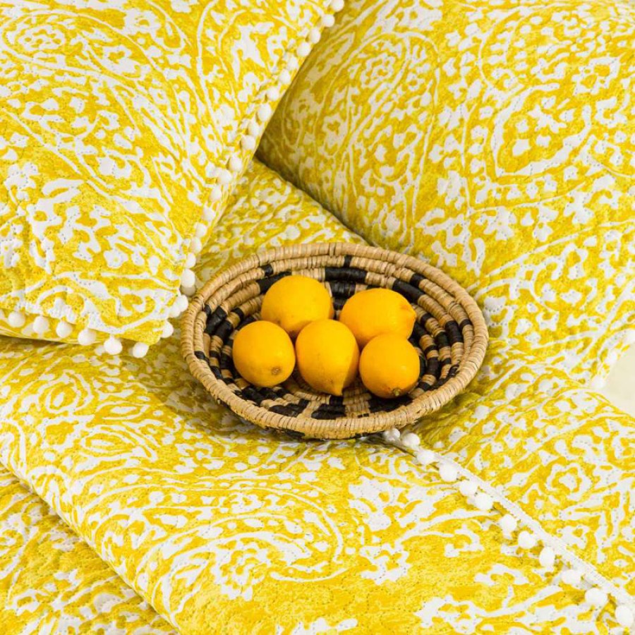 Σετ Κουβερλί Υπέρδιπλο (220x240) με μαξιλαροθήκες με πομ πον Borea Maya μουσταρδί