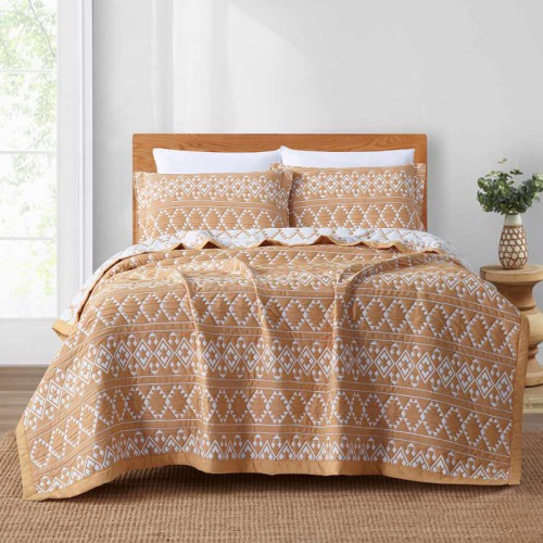 Σετ Κουβέρτα Ζακάρ Πολυτελείας Υπέρδιπλη (230x245) Με Μαξιλαροθήκες Borea Aztek Μουσταρδί