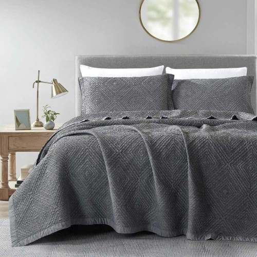 Σετ Κουβέρτα Ζακάρ Πολυτελείας Υπέρδιπλη (230x245) Με Μαξιλαροθήκες Borea Carrara Ανθρακί