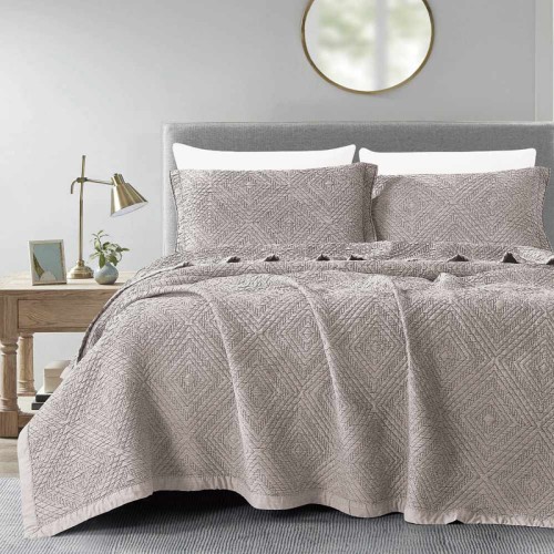 Σετ Κουβέρτα Ζακάρ Πολυτελείας Υπέρδιπλη (230x245) Με Μαξιλαροθήκες Borea Carrara Μπεζ