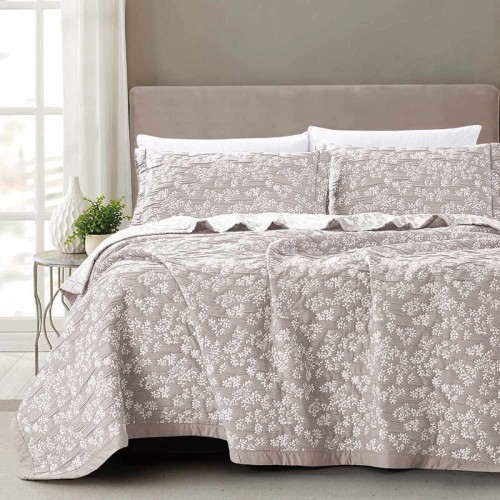 Σετ Κουβέρτα Ζακάρ Πολυτελείας Υπέρδιπλη (230x245) Με Μαξιλαροθήκες Borea Cherry Μπεζ
