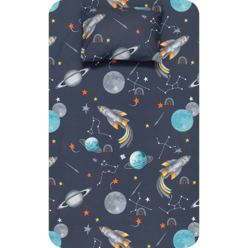 Σεντόνι Μονό Παιδικό (160x240) με Μαξιλαροθήκη Βαμβακερό Borea Γαλαξίας Γκρι