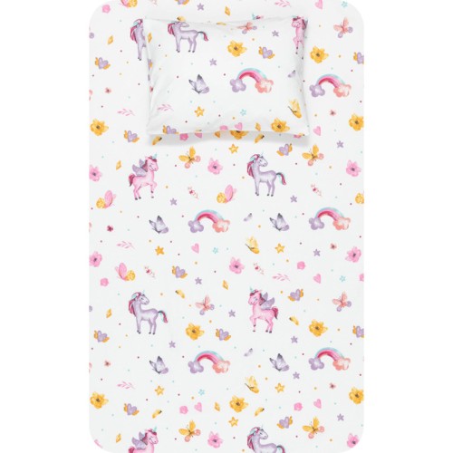 Σεντόνι Μονό Παιδικό (160x240) με Μαξιλαροθήκη Βαμβακερό Borea Μονόκερος