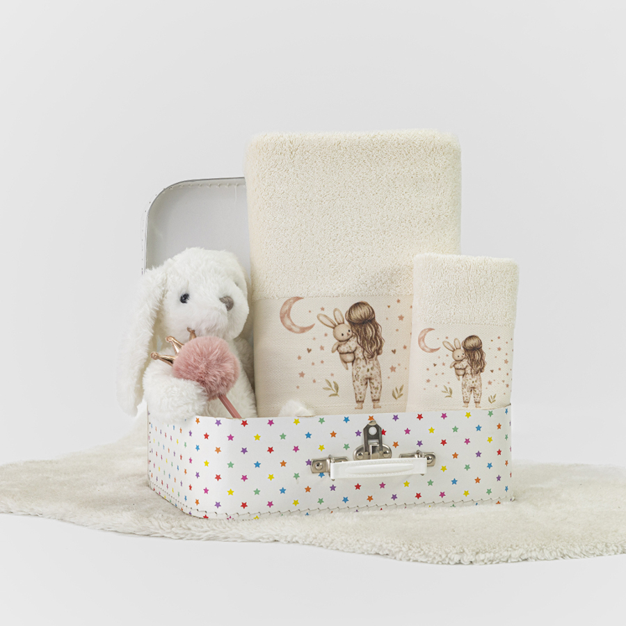 Σετ Πετσέτες 2 τεμαχίων Παιδικές (Χειρός | Λουτρού) Borea Goodnight Εκρού-Ροζέ