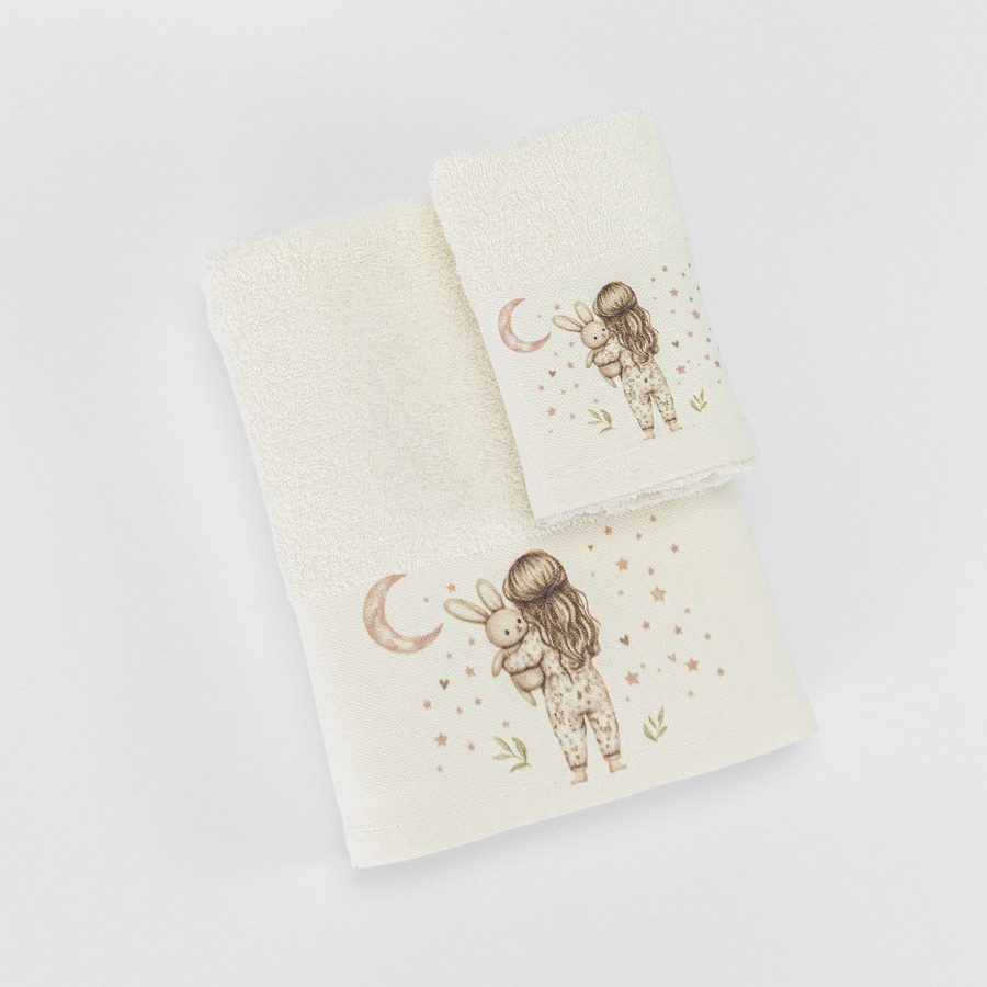 Σετ Πετσέτες 2 τεμαχίων Παιδικές (Χειρός | Λουτρού) Borea Goodnight Εκρού-Ροζέ