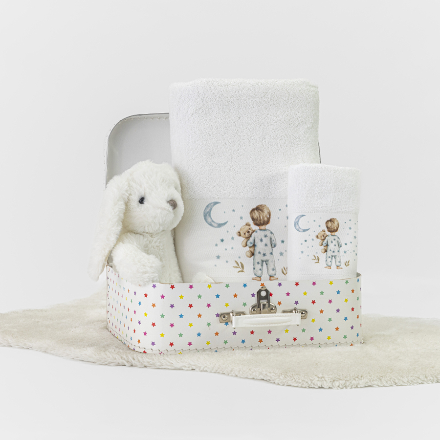 Σετ Πετσέτες 2 τεμαχίων Παιδικές (Χειρός | Λουτρού) Borea Goodnight Λευκό-Πετρόλ