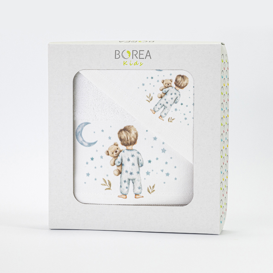 Σετ Πετσέτες 2 τεμαχίων Παιδικές (Χειρός | Λουτρού) Borea Goodnight Λευκό-Πετρόλ