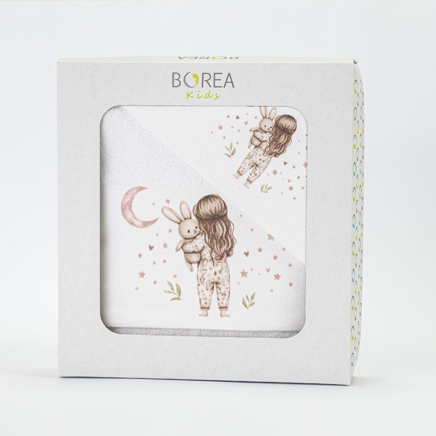 Σετ Πετσέτες 2 τεμαχίων Παιδικές (Χειρός | Λουτρού) Borea Goodnight Λευκό-Ροζέ