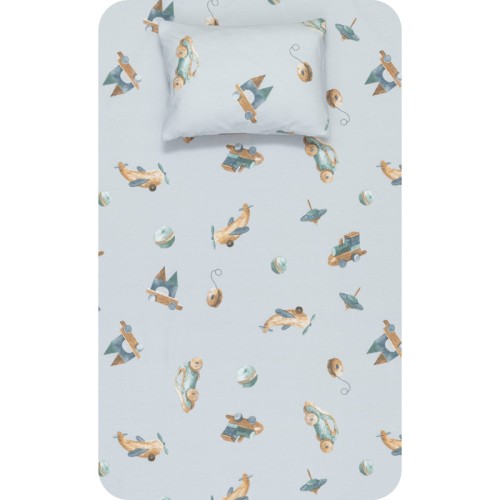 Σεντόνι Μονό (160x240) με Μαξιλαροθήκη Βαμβακερό Borea Toys γαλάζιο