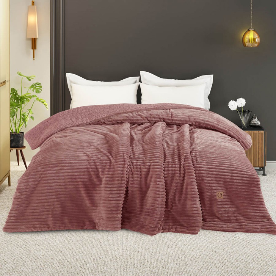 Κουβερτοπάπλωμα Υπέρδιπλο (220x240) Ζακάρ Flannel Borea Adeline Ροζέ