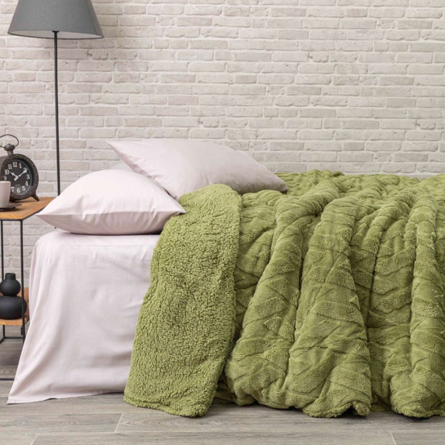 Κουβερτοπάπλωμα Υπέρδιπλο (220x240) Flannel Προβατάκι με ανάγλυφο σχέδιο Borea Callista Λαδί