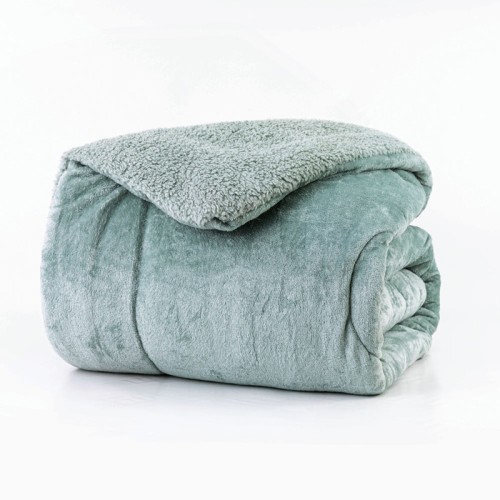 Κουβερτοπάπλωμα Υπέρδιπλο (220x240) Borea Flannel Sherpa Cozy Μέντα