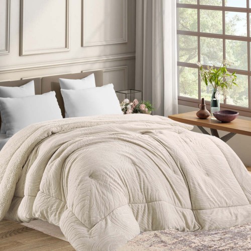 Κουβερτοπάπλωμα Υπέρδιπλο (220x240) Flannel με ανάγλυφο σχέδιο Borea Jungle Εκρού