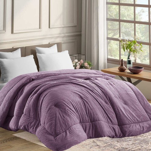 Κουβερτοπάπλωμα Υπέρδιπλο (220x240) Flannel με ανάγλυφο σχέδιο Borea Jungle Μωβ