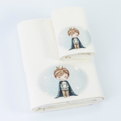 Σετ Πετσέτες 2 τεμαχίων Παιδικές (Χειρός | Λουτρού) Borea Little King εκρού