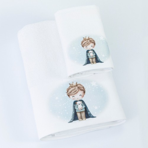 Σετ Πετσέτες 2 τεμαχίων Παιδικές (Χειρός | Λουτρού) Borea Little King λευκό