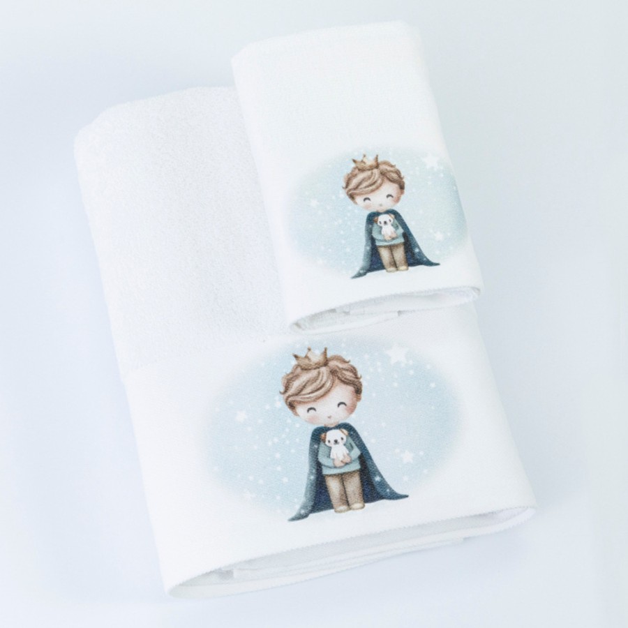 Σετ Πετσέτες 2 τεμαχίων Παιδικές (Χειρός | Λουτρού) Borea Little King λευκό