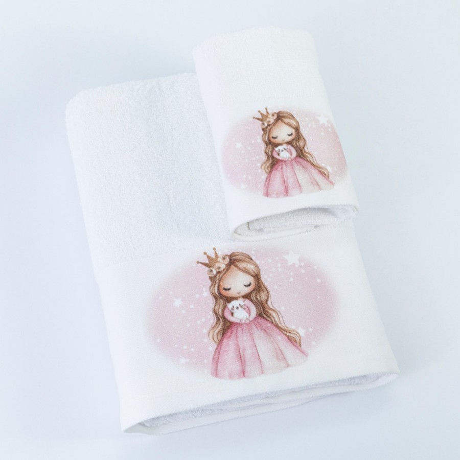 Σετ Πετσέτες 2 τεμαχίων Παιδικές (Χειρός | Λουτρού) Borea Little Queen Λευκό