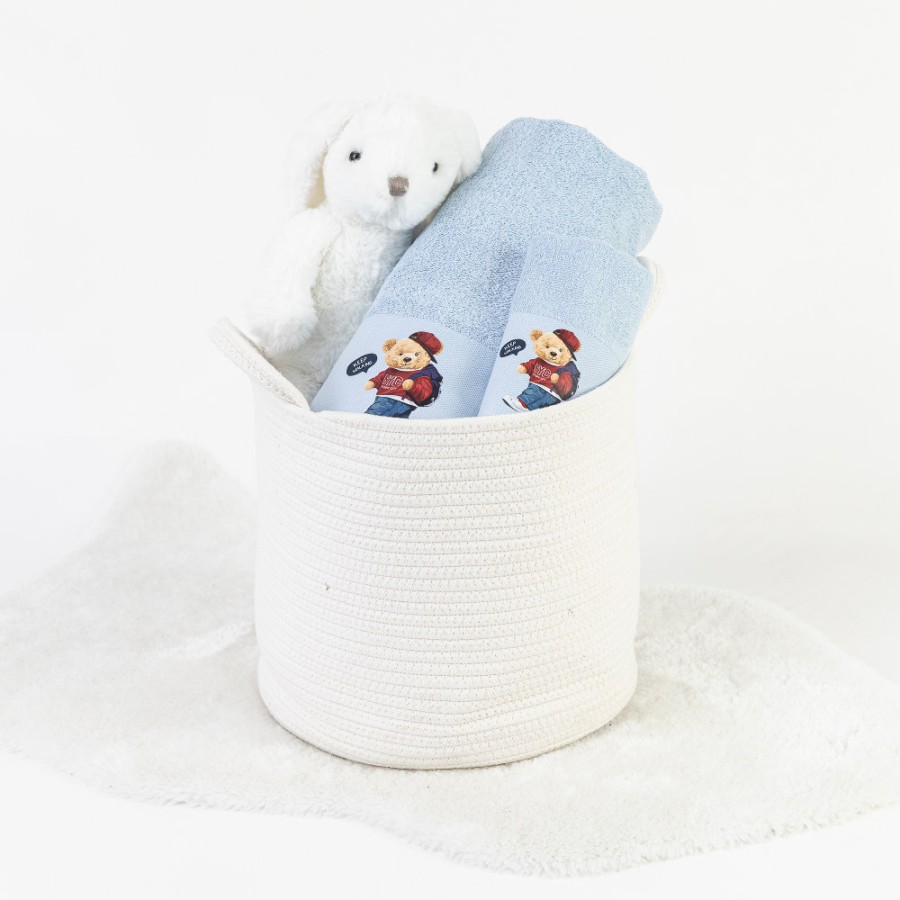 Σετ Πετσέτες 2 τεμαχίων Παιδικές (Χειρός | Λουτρού) Borea New York Σιέλ