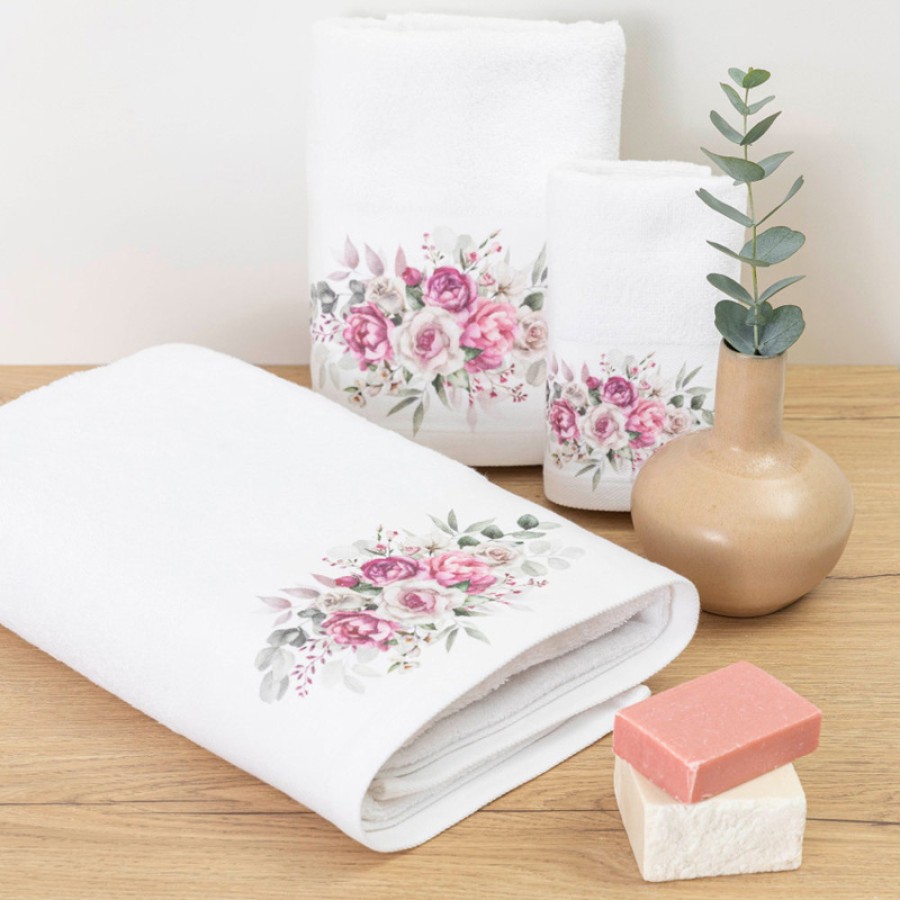 Πετσέτα Προσώπου (50x90) Mε Ψηφιακή Εκτύπωση Στη Φάσα Borea Agnes Λευκό