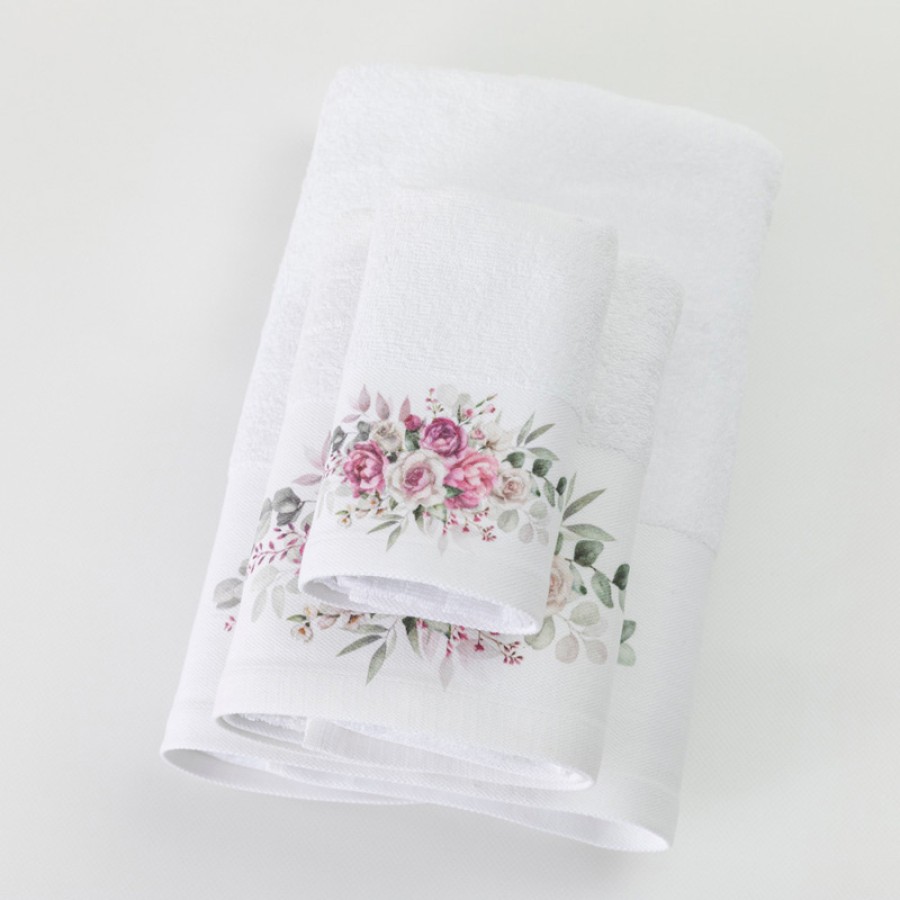 Πετσέτα Προσώπου (50x90) Mε Ψηφιακή Εκτύπωση Στη Φάσα Borea Agnes Λευκό