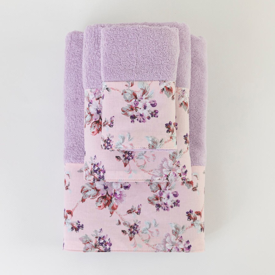 Σετ Πετσέτες 3 τεμ (Χειρός|Προσώπου|Λουτρού) Με Υφασμάτινη Φάσα Borea Αγριολούλουδο Λιλά
