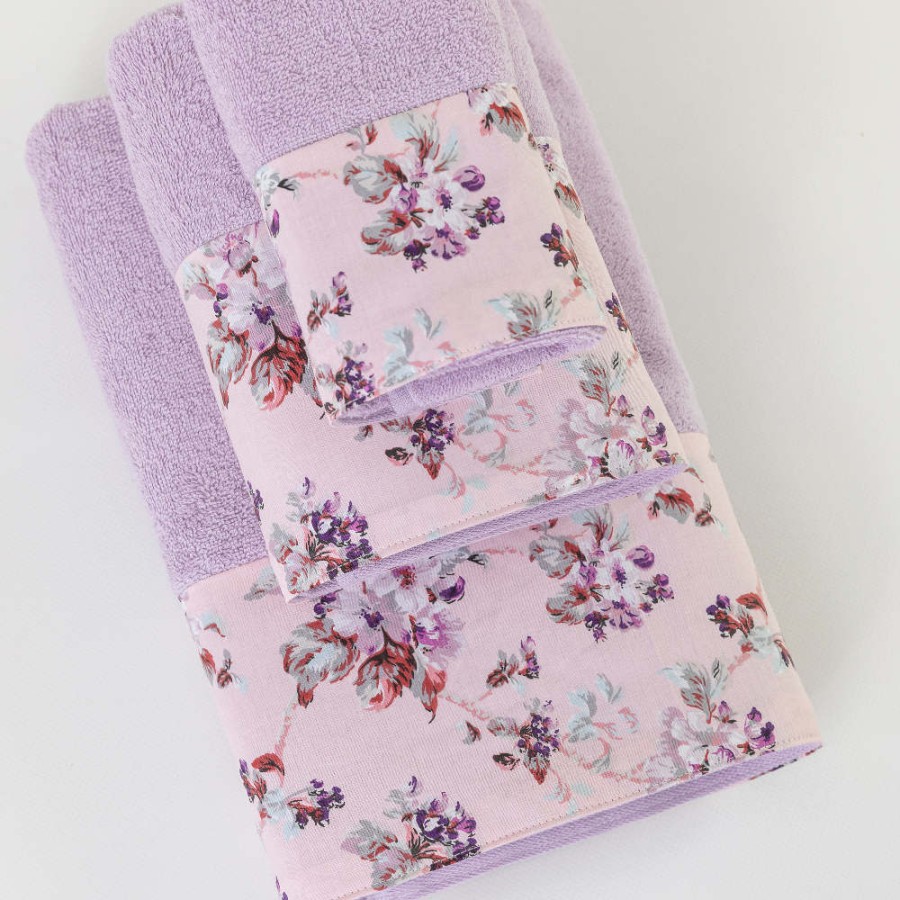 Σετ Πετσέτες 3 τεμ (Χειρός|Προσώπου|Λουτρού) Με Υφασμάτινη Φάσα Borea Αγριολούλουδο Λιλά