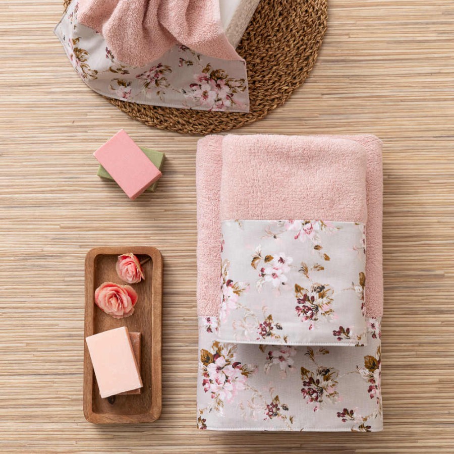 Σετ Πετσέτες 3 τεμ (Χειρός|Προσώπου|Λουτρού) Με Υφασμάτινη Φάσα Borea Αγριολούλουδο Πούδρα