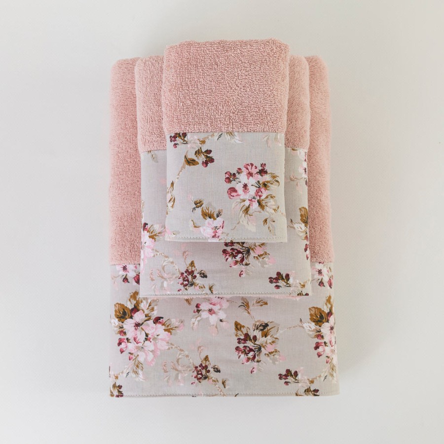 Σετ Πετσέτες 3 τεμ (Χειρός|Προσώπου|Λουτρού) Με Υφασμάτινη Φάσα Borea Αγριολούλουδο Πούδρα