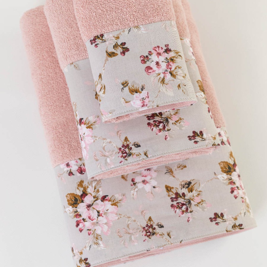 Σετ Πετσέτες 3 τεμ (Χειρός|Προσώπου|Λουτρού) Με Υφασμάτινη Φάσα Borea Αγριολούλουδο Πούδρα