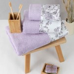 Σετ Πετσέτες 3 τεμ (Χειρός|Προσώπου|Λουτρού) Με Υφασμάτινη Φάσα Borea Beatrice Λιλά