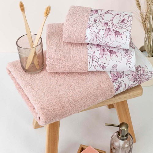 Σετ Πετσέτες 3 τεμ (Χειρός|Προσώπου|Λουτρού) Με Υφασμάτινη Φάσα Borea Beatrice Πούδρα