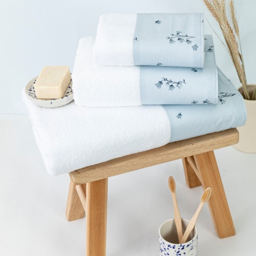 Σετ Πετσέτες 3 τεμ (Χειρός|Προσώπου|Λουτρού) Με Υφασμάτινη Φάσα Borea Campanula Λευκό