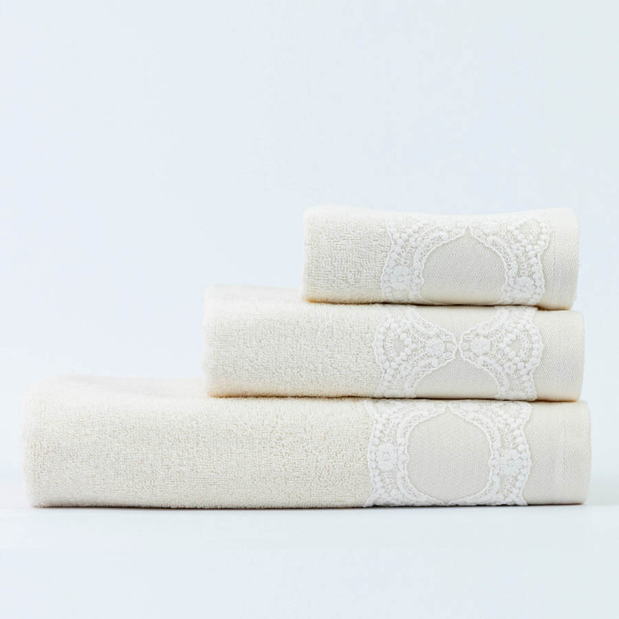Σετ Πετσέτες 2 τεμ (Χειρός|Προσώπου) Νυφικές με Δαντέλα Borea Δάφνη Εκρού