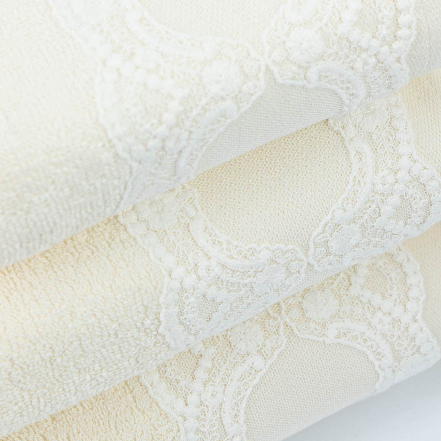 Σετ Πετσέτες 2 τεμ (Χειρός|Προσώπου) Νυφικές με Δαντέλα Borea Δάφνη Εκρού