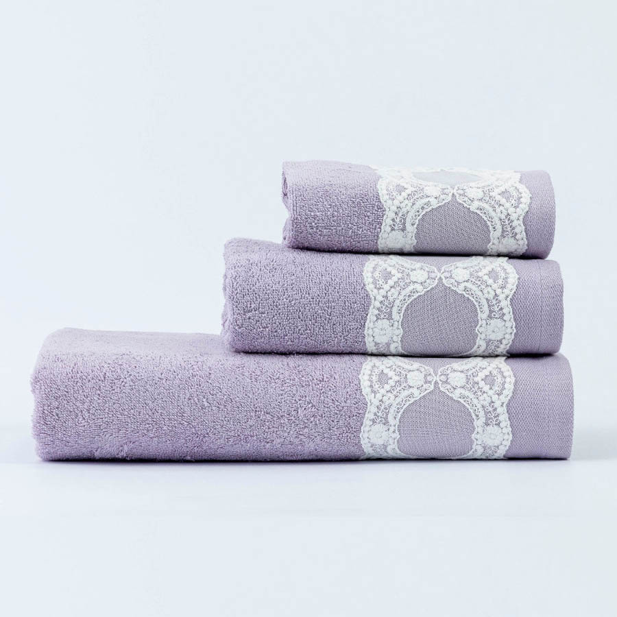 Σετ Πετσέτες 3 τεμ (Χειρός|Προσώπου|Λουτρού) με Δαντέλα Borea Δάφνη Λιλά