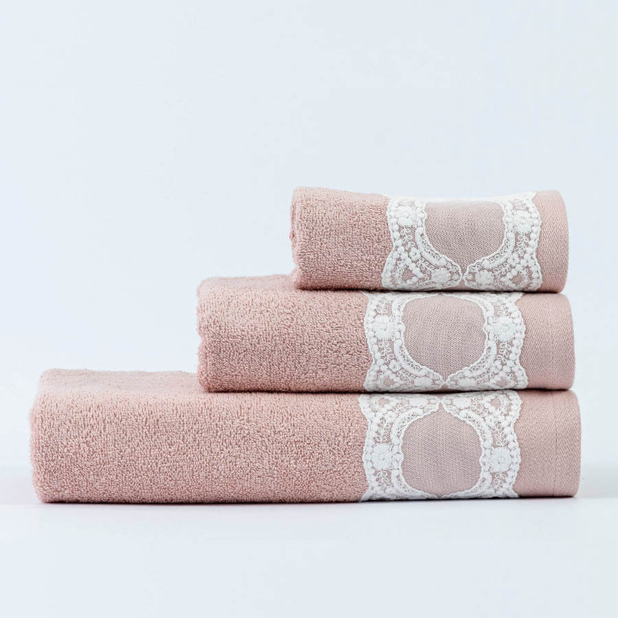 Σετ Πετσέτες 3 τεμ (Χειρός|Προσώπου|Λουτρού) με Δαντέλα Borea Δάφνη Πούδρα